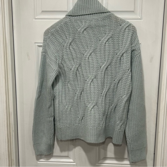 Haven Well Within 100% Cashmere Cable Knit Turtleneck Sweater Seafoam, Small - Picture 5 of 7